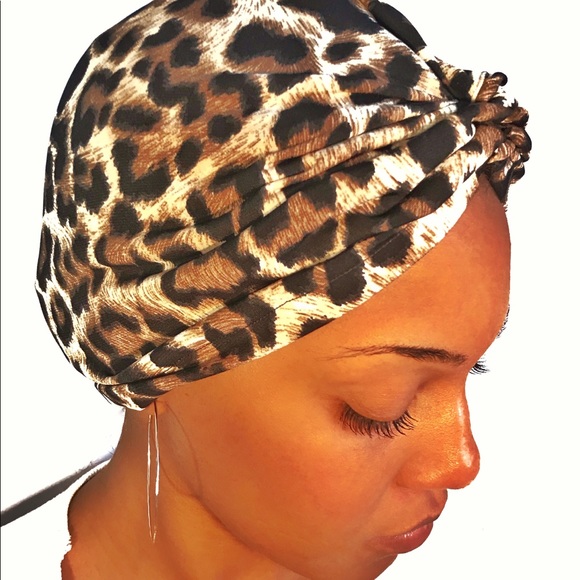Women’s Leopard Turban Activewear Satin Scarf Yoga - Picture 2 of 2